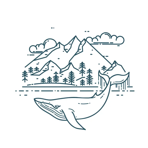 Paysage baleine et montagne — Image vectorielle