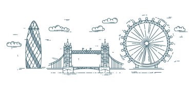 Çağdaş düz çizgi vektör çizim Londra yerler ile.
