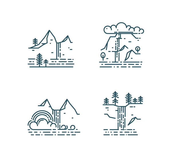 Set voor waterval en berg landschap — Stockvector