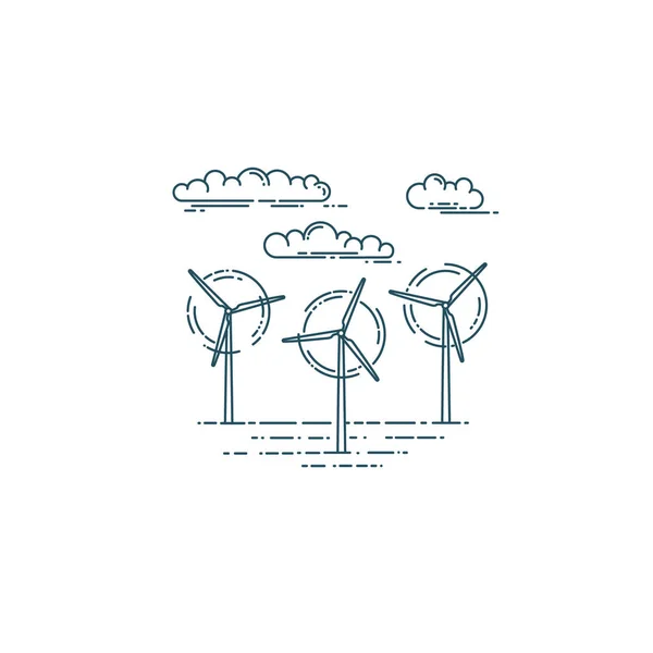 Wind generator turbines and clouds. — Stock Vector