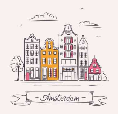 Hollanda, Amsterdam 'daki eski evler.