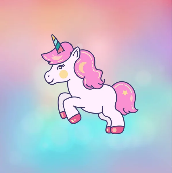 Cute little unicorn on blurred background — Stock Vector