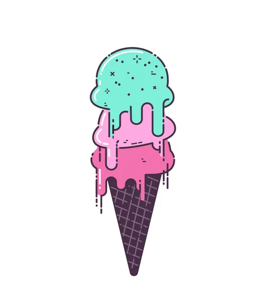 Conjunto de cono de helado de vector de línea plana — Vector de stock