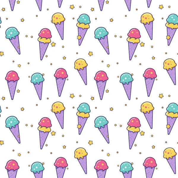 귀여운 벡터 아이스크림 원활한 패턴. — 스톡 벡터