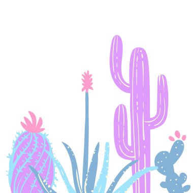 Elle çizilmiş pastel kaktüsler