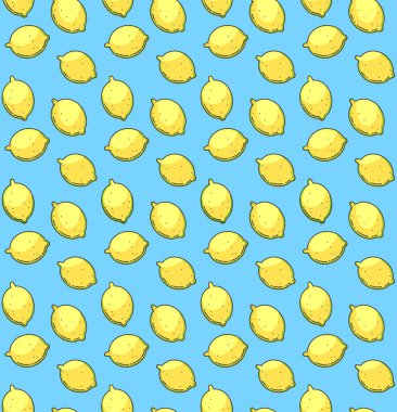 Mavi arka planda limonlar. Vektör parlak yazdırma.