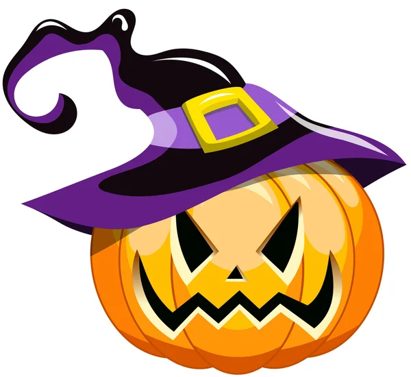 Dibujos animados halloween calabaza bruja sombrero aislado — Vector de stock