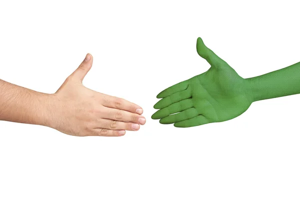 Handskakning mänskliga främmande händer isolerade — Stockfoto