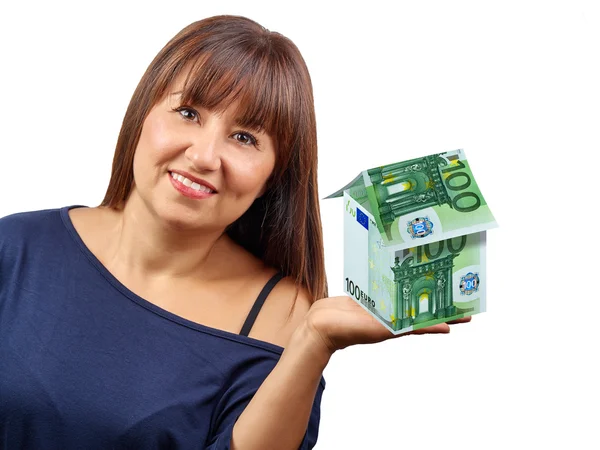 Woman house 100 euro banknotes isolated — Stock Photo, Image