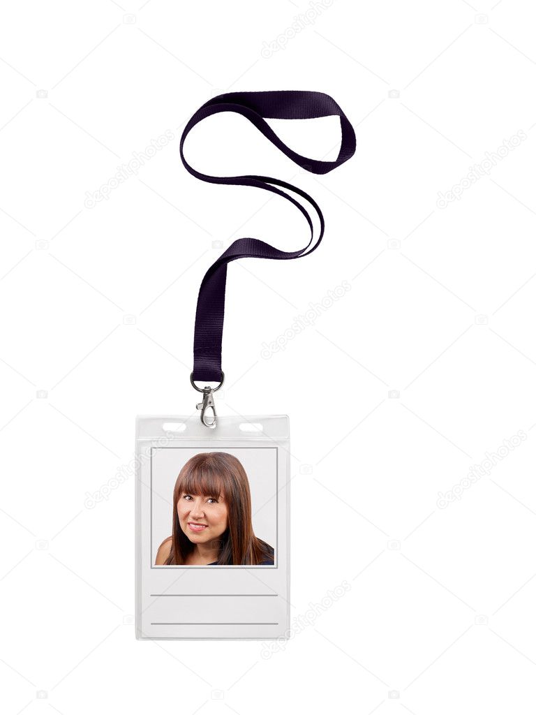 Security identity pass of beautiful smiling brunette woman isolated