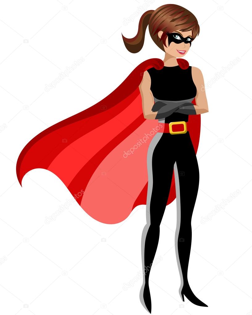 Superhero woman standing crossed arms isolated