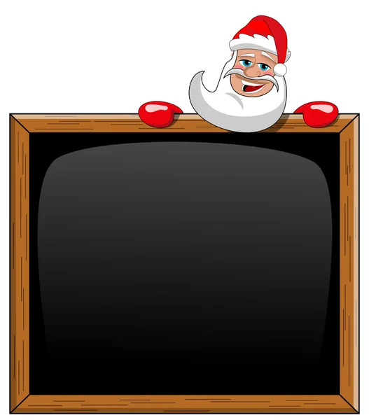 Santa claus peeping πίσω από κενό μαυροπίνακα απομονωμένες — Διανυσματικό Αρχείο
