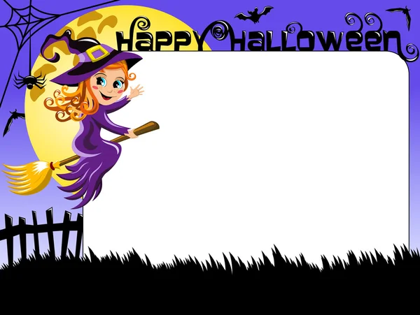 Halloween foto foto frame grens heks vliegen — Stockvector