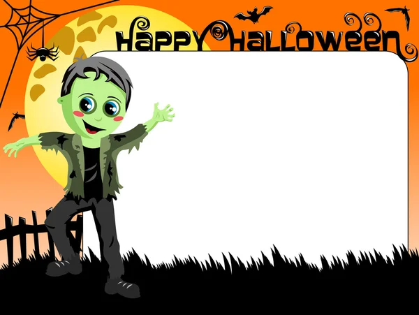 Halloween foto marco frontera niño monstruo traje — Vector de stock
