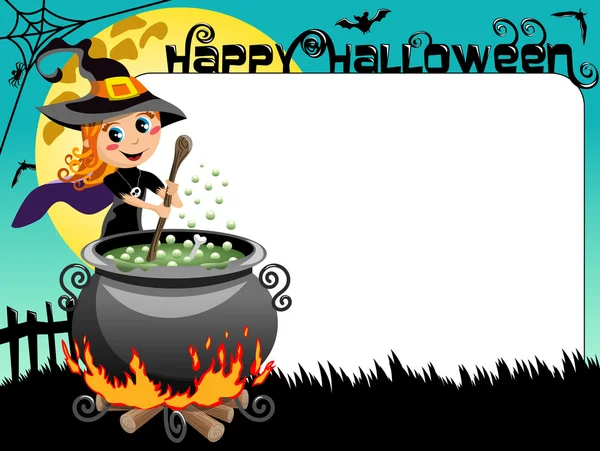 Halloween Cadre photo bordure sorcière potion calderon — Image vectorielle