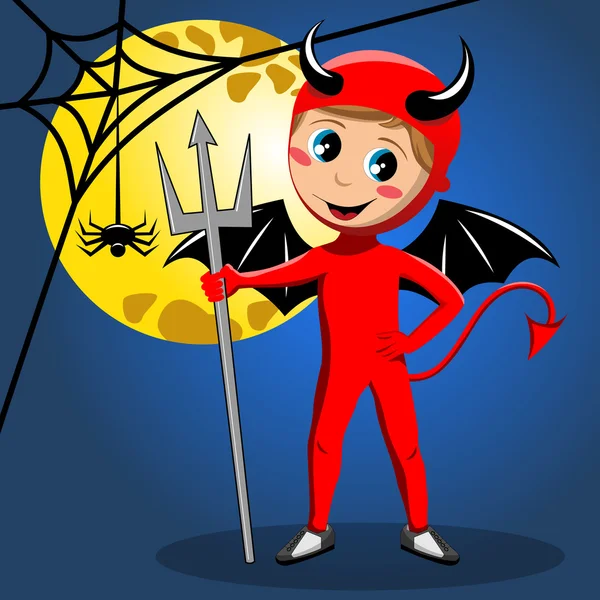 Kid devil halloween costume full moon — Stock Vector