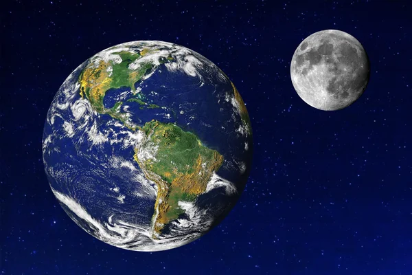 Jorden och månen i universum — Stockfoto