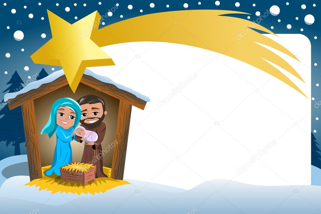 Christmas Nativity Scene Winter Snowy Frame Comete