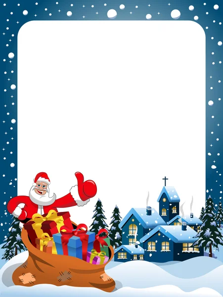 Xmas Frame Santa Claus duim omhoog kerstnacht — Stockvector