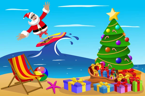 Santa Claus surfing czasu xmas — Wektor stockowy