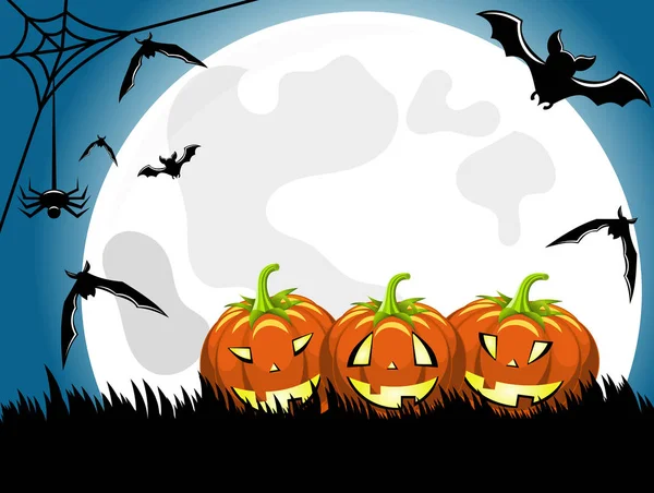 Halloween fond citrouilles grande lune — Image vectorielle