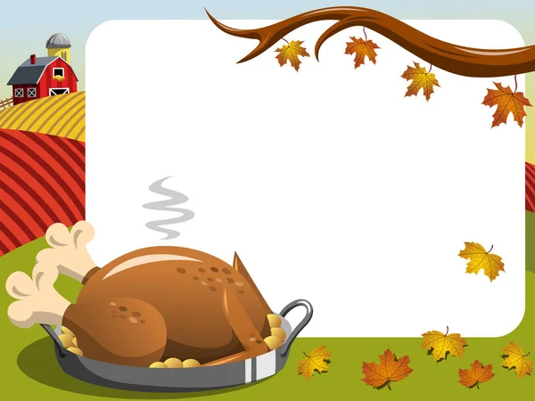 Thanksgiving day horizontale frame gebraden Turkije platteland — Stockvector