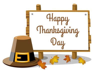 Mutlu Şükran günü afiş Hacı şapka izole bırakır