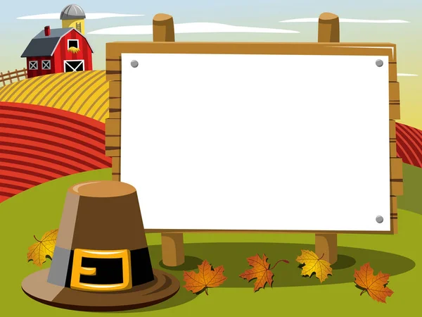 Thanksgiving day banner copyspace pelgrim hoed op het platteland — Stockvector