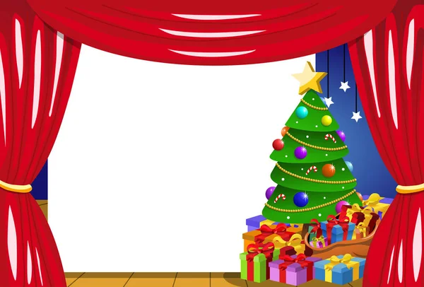 Bühne mit leerem Rahmen geschmückt Weihnachtsbaum — Stockvektor