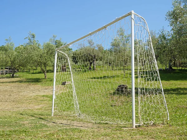 Piłka nożna cel łąka — Zdjęcie stockowe