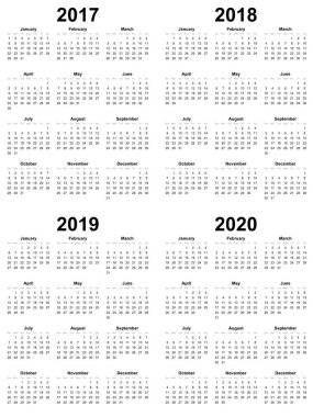 Basit takvimi şablonunu vektör 2017 2018 2019 2020
