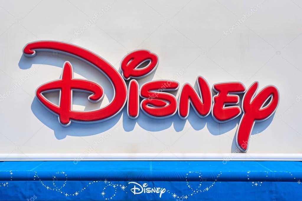 Copenhagen, Denmark - August 2016: Sign of Disney store in downtown