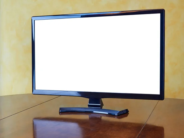 Perspective télévision à écran blanc table de télévision — Photo
