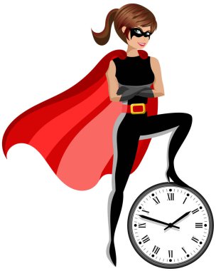 Superhero woman controlling time concept isolated clipart