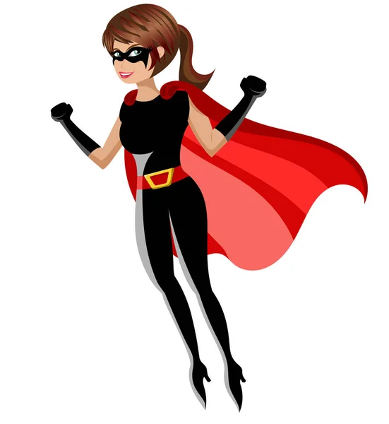 Superhero wanita terbang lepas landas atau mendarat terisolasi - Stok Vektor