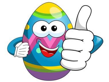 Paskalya yortusu yumurta karikatür başparmak yukarıya beyaz izole dekore edilmiş