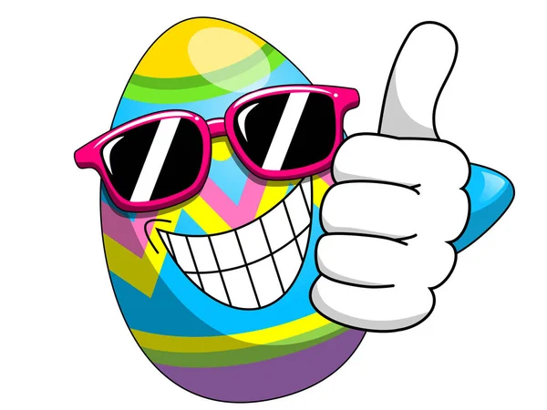 Díszítik húsvéti tojás rajzfilm napszemüveg hüvelykujjával felfelé elszigetelt — Stock Vector