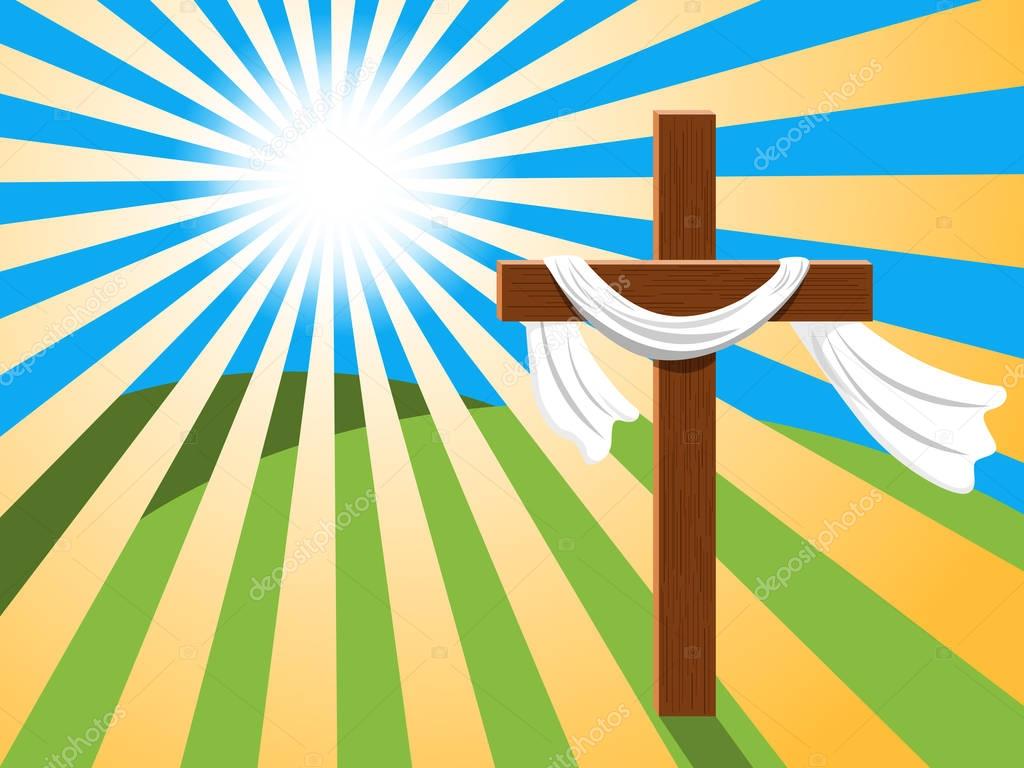 Easter background cross rays light