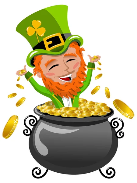 St Patrick ou Saint Patrick s exultant à l'intérieur pot d'or isolé — Image vectorielle