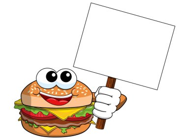 Çizgi film hamburger karakter boş afiş izole