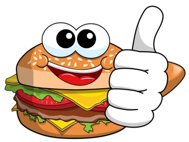 İzole karikatür hamburger karakter başparmak