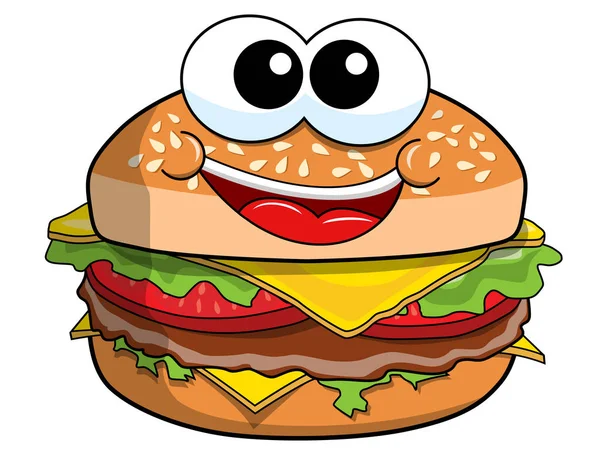 İzole mutlu çizgi film hamburger karakteri — Stok Vektör