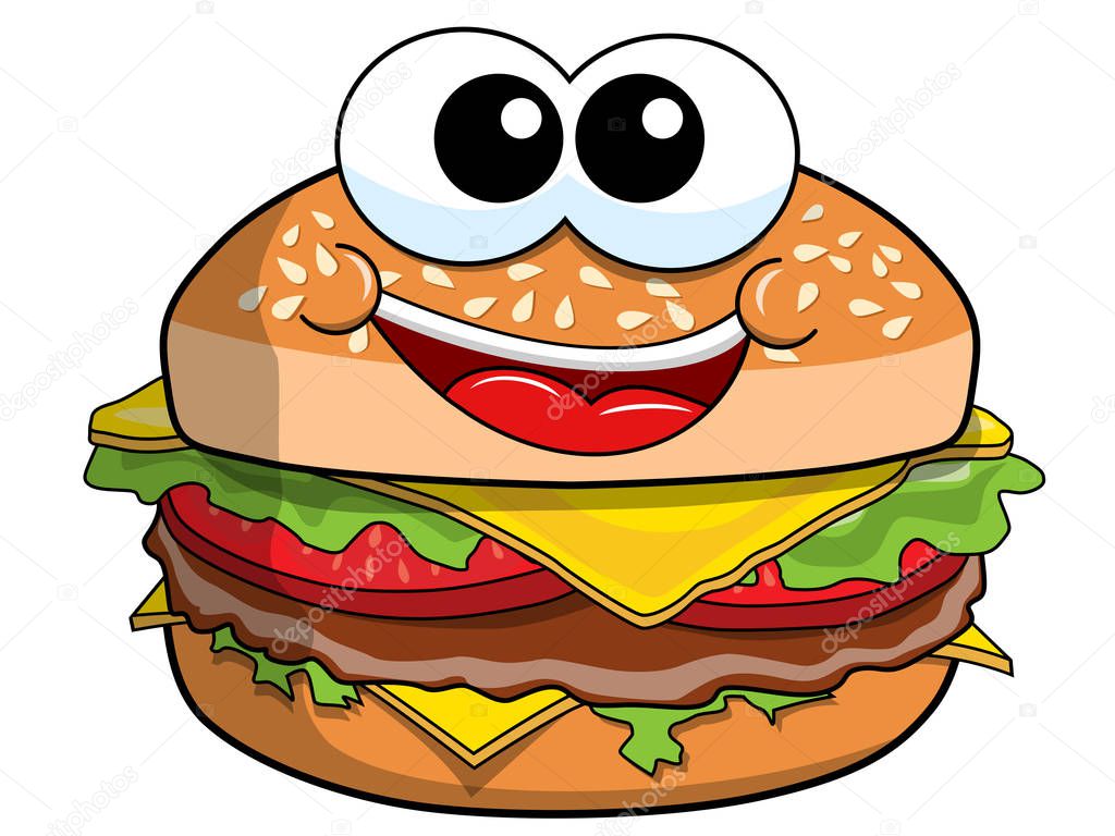 Happy Cartoon hamburger character isolated