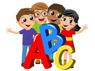 Çok kültürlü okul çocuk veya çocuk abc harfleri izole