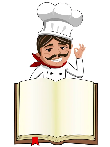 孤立的厨师 ok 手势空白厨师书 — 图库矢量图片