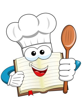 Cook kitap maskot tahta kaşık izole