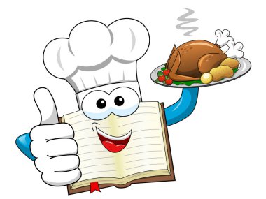 Kitap maskot izole kavrulmuş Türkiye'de hizmet veren şapka yemek