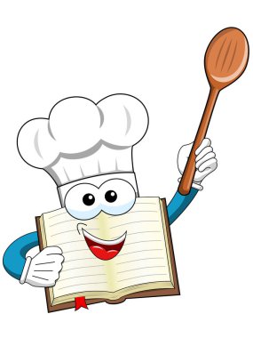 Cook kitap maskot tahta kaşık izole
