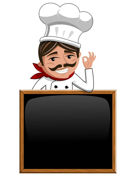 孤立的厨师 ok 手势空白的黑板黑板 — 图库矢量图片
