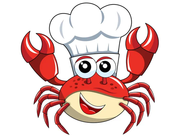 Lyckliga Crab kockmössa maskot cook isolerade — Stock vektor